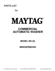 COMMERCIAL AUTOMATIC WASHER MODEL NO.(S) MHN30PNBGW0  6−12 Printed in U.S.A. (JLP) (psw)