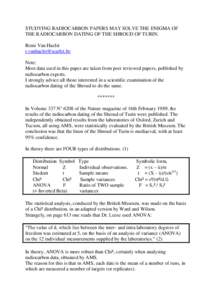 Studying Radiocarbon Papers May Solve the Enigma of the Radiocarbon Dating of the Shroud of Turin