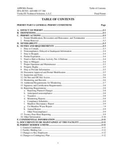 AHWMA Permit EPA ID NO. AZ0[removed]Veolia ES Technical Solutions, L.L.C. Table of Contents Final Permit