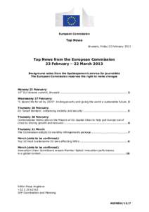European Commission  Top News Brussels, Friday 22 February[removed]Top News from the European Commission