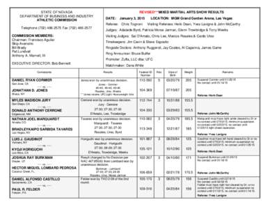 STATE OF NEVADA DEPARTMENT OF BUSINESS AND INDUSTRY ATHLETIC COMMISSION REVISED***MIXED MARTIAL ARTS SHOW RESULTS DATE: