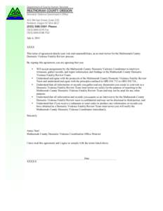 Department of County Human Services  MULTNOMAH COUNTY OREGON Domestic Violence Coordinator’s Office 421 SW Oak Street, Suite 230 Portland, Oregon