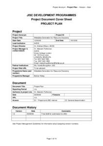 JISC Project Plan Template