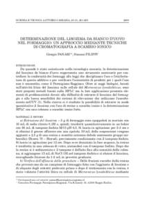 SCIENZA E TECNICA LATTIERO-CASEARIA, 60 (3), DETERMINAZIONE DEL LISOZIMA DA BIANCO D’UOVO NEL FORMAGGIO: UN APPROCCIO MEDIANTE TECNICHE