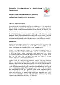 Supporting the development of Climate Fiscal Frameworks: Climate Fiscal Frameworks at the local level DRAFT technical note (version 14 October[removed]Purpose of this technical note