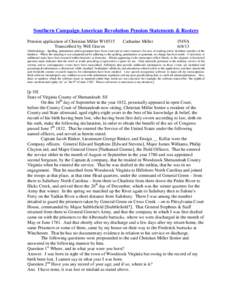 Southern Campaign American Revolution Pension Statements & Rosters Pension application of Christian Miller W18515 Transcribed by Will Graves Catharine Miller