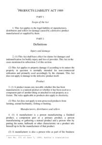 Product liability / Damages / Negligence / English tort law / Consumer Protection Act / Liability for Defective Products Act / Law / Tort law / Private law