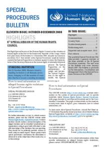 SPECIAL PROCEDURES BULLETIN ELEVENTH ISSUE: OCTOBER-DECEMBER[removed]HIGHLIGHTS