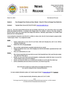 NEWS RELEASE March 13, 2013 Orange County Fire Authority Captain Marc Stone /PIO