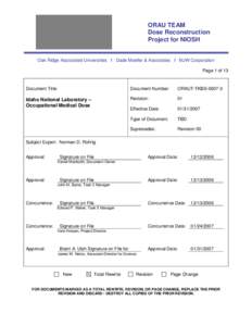 ORAU TEAM Dose Reconstruction Project for NIOSH Oak Ridge Associated Universities I Dade Moeller & Associates I MJW Corporation Page 1 of 13