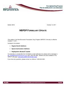 Bulletin #818  October 12, 2011 NBPDP FORMULARY UPDATE