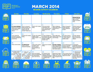 MARCH 2014 READING ACTIVITY CALENDAR Sunday Monday