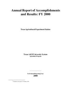 Annual Report of Accomplishments and Results: FY[removed]Texas Agricultural Experiment Station