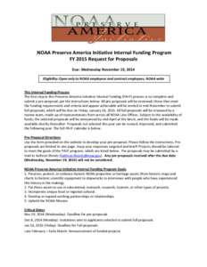    NOAA	
  Preserve	
  America	
  Initiative	
  Internal	
  Funding	
  Program	
   FY	
  2015	
  Request	
  for	
  Proposals	
  	
   	
   	
  