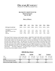 DK EQUITY GROWTH FUND Quarterly Review June 30, 2003 Rates of Return