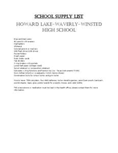 School Supply List Howard Lake-Waverly-Winsted High School