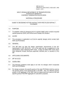 MP[removed]ORIGINAL ISSUANCE: JANUARY, 1998 PAGE 1 OF 3 WEST VIRGINIA DEPARTMENT OF TRANSPORTATION DIVISION OF HIGHWAYS CONTRACT ADMINISTRATION DIVISION