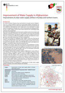 Improvement of Water Supply in Afghanistan  Improvement of urban water supply utilities in Kunduz and northern towns