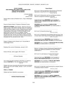 LEGISLATIVE RECORD - SENATE, THURSDAY, JANUARY 6, 2011  STATE OF MAINE ONE HUNDRED AND TWENTY-FIFTH LEGISLATURE FIRST REGULAR SESSION JOURNAL OF THE SENATE