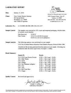 LABORATORY REPORT Date: T I Aquatic Testing Laboratories