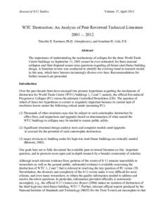 Journal of 9/11 Studies  Volume 37, April 2013 WTC Destruction: An Analysis of Peer Reviewed Technical Literature 2001 — 2012