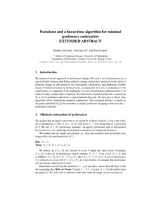 Postulates and a linear-time algorithm for minimal preference contraction EXTENDED ABSTRACT Natasha Alechina1 , Fenrong Liu2 , and Brian Logan1 1