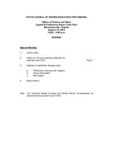 STATE COUNCIL OF HIGHER EDUCATION FOR VIRGINIA Offices of Owens and Minor Capital B Conference Room, First Floor Mechanicsville, Virginia August 12, [removed]:00 – 4:00 p.m.