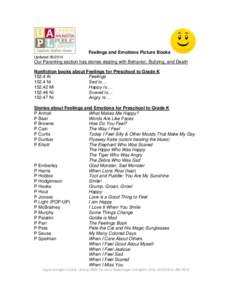 Feelings and Emotions Picture Books Updated[removed]Our Parenting section has stories dealing with Behavior, Bullying, and Death Nonfiction books about Feelings for Preschool to Grade K[removed]Al