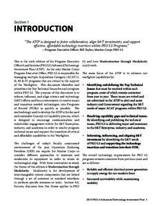 Section 1  INTRODUCTION “The ATIP is designed to foster collaboration, align S&T investments, and support effective, affordable technology insertion within PEO LS Programs.” —Program Executive Officer Bill Taylor, 