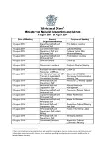 Ministerial Diary: Minister for Natural Resources and Mines