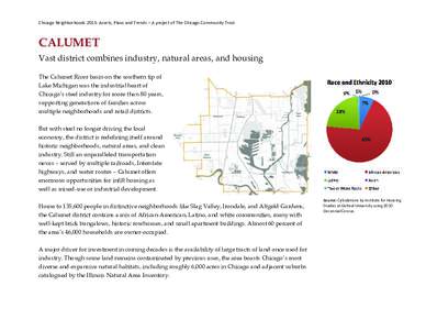 Chicago Neighborhoods 2015: Assets, Plans and Trends – A project of The Chicago Community Trust  CALUMET Vast district combines industry, natural areas, and housing The Calumet River basin on the southern tip of Lake M