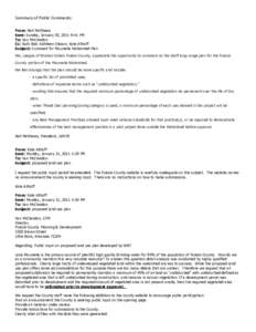 Summary of Public Comments: From: Nell Matthews Sent: Sunday, January 30, 2011 9:41 PM To: Van McClendon Cc: Ruth Bell; Kathleen Oleson; Kate Althoff Subject: Comment for Maumelle Watershed Plan