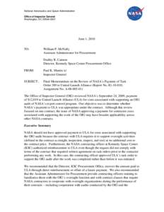 Federal Acquisition Regulation / Government / Inspector General / United Launch Alliance / Business / Law / Government procurement / Government procurement in the United States / United States administrative law