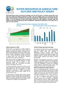 WATER RESOURCES IN AGRICULTURE: OUTLOOK AND POLICY ISSUES World agriculture faces an enormous challenge over the next 40 years: to produce almost 50% more food up to 2030 and double production by[removed]This will probably