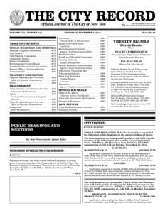 VOLUME CXLI NUMBER 214	  TABLE OF CONTENTS PUBLIC HEARINGS AND MEETINGS  Business Integrity Commission ��������������� 4073