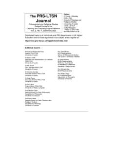 Editor:  The PRS-LTSN Journal Philosophical and Religious Studies