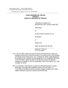Canada Appeals Office on Bureau d’appel canadien en Occupational Health and Safety santé et sécurité au travail 165 Hôtel de Ville, Hull, Quebec, K1A 0J2 – Fax : ([removed]___________________________________