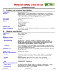 Material Safety Data Sheet Diethylenetriamine, DETA 1.  Product and company identification