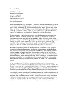 March 16, 2010 Jared Blumenfeld Regional Administrator U.S. EPA Region 9 75 Hawthorne Street San Francisco, CA 94105