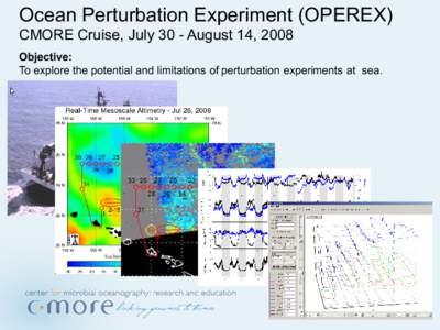Ocean Perturbation Experiment (OPEREX) CMORE Cruise, July 30 - August 14, 2008 Objective: To explore the potential and limitations of perturbation experiments at sea.  Two Types of Ocean Perturbations: