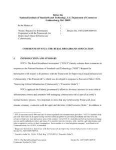 Before the National Institute of Standards and Technology, U.S. Department of Commerce Gaithersburg, Md[removed]In the Matter of Notice; Request for Information Experience with the Framework for