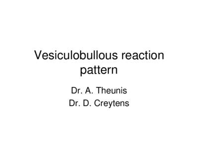 Vesiculobullous reaction pattern Dr. A. Theunis Dr. D. Creytens  Vesiculobullous reaction pattern