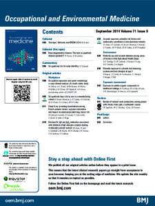 Occupational and Environmental Medicine Contents Editorial 593  ‘Hot topic’ Editorials and EPICOH 2014 M R Sim