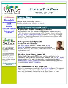 Literacy This Week January 09, 2014 In This Issue Literacy Dates