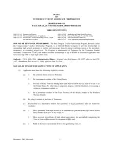 RULES OF TENNESSEE STUDENT ASSISTANCE CORPORATION CHAPTER[removed]PAUL DOUGLAS TEACHER SCHOLARSHIP PROGRAM TABLE OF CONTENTS