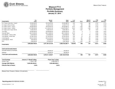 Missouri State Treasurer  Missouri FY14 Portfolio Management Portfolio Summary January 31, 2014