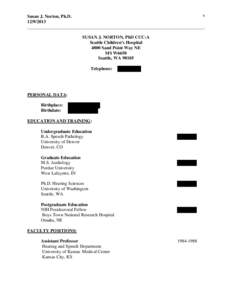 1 Susan J. Norton, Ph.D[removed]______________________________________________________________________________  SUSAN J. NORTON, PhD CCC-A