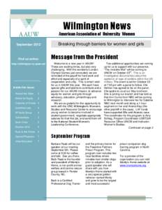 Wilmington News American Association of University Women September 2012 Find us online: http://wilmington-nc.aauw.net