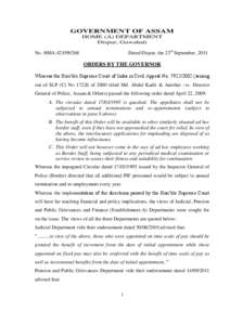 GOVERNMENT OF ASSAM HOME (A) DEPARTMENT Dispur, Guwahati Dated Dispur, the 23rd September, 2011