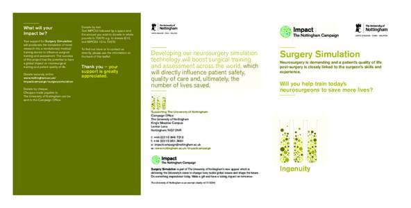 A5_SurgerySimulation_FINAL_AW_Layout:21 Page 1  What will your Impact be? Your support for Surgery Simulation will accelerate the translation of novel